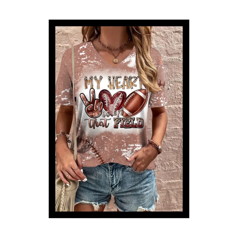 Graphic Print V Neck Casual Short Sleeve T-Shirt